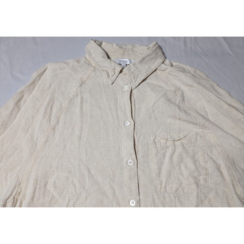 FUN 2 FUN Women Small Beige Rayon Linen Blend Button-Up Shirt - Picture 6 of 16